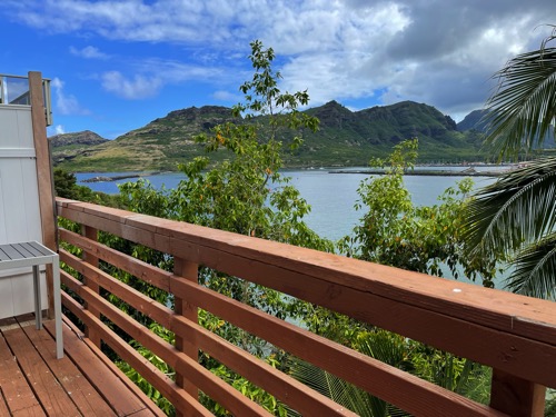 Lanai with ocean and mountain view